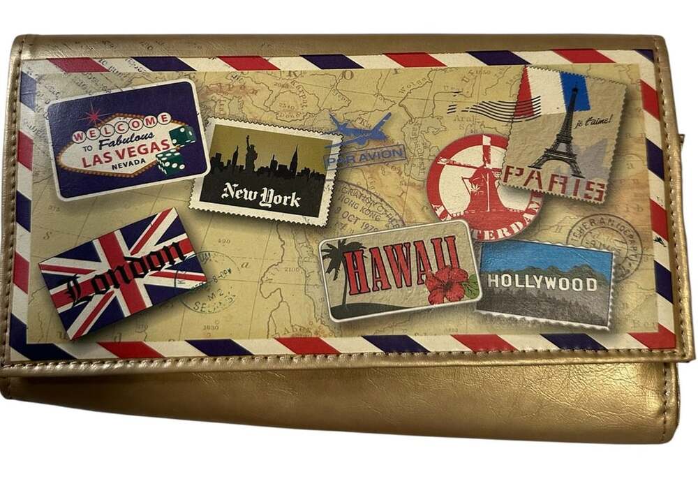 Miamica Travel Organizer Wallet Gold Airmail Postcard